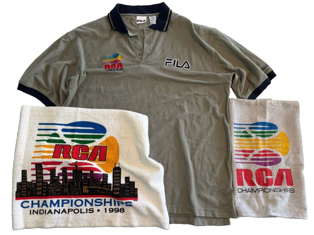 Vintage Fila Tennis Polo RCA Championships Indianapolis & 2 Towels -2002